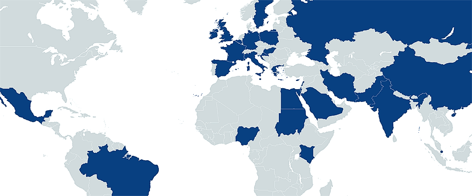Map showing origins of students